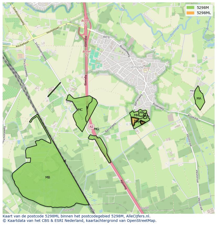 Afbeelding van het postcodegebied 5298 ML op de kaart.