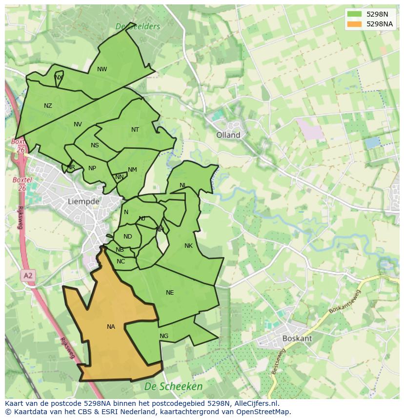 Afbeelding van het postcodegebied 5298 NA op de kaart.
