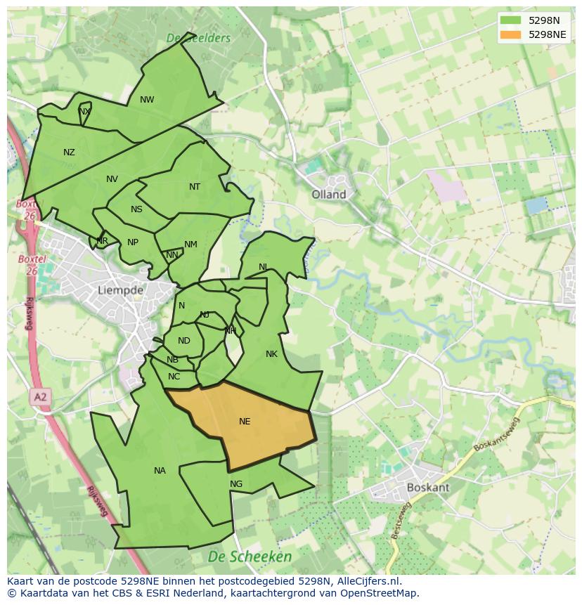 Afbeelding van het postcodegebied 5298 NE op de kaart.