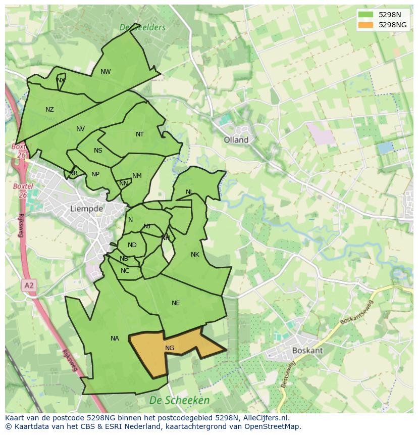 Afbeelding van het postcodegebied 5298 NG op de kaart.