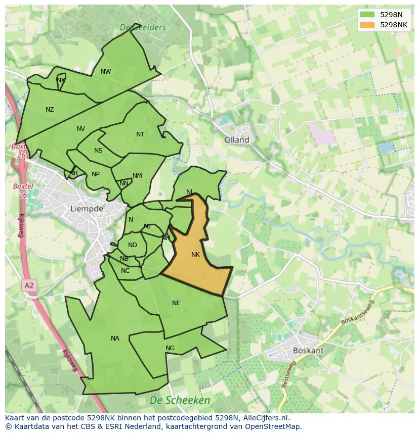 Afbeelding van het postcodegebied 5298 NK op de kaart.
