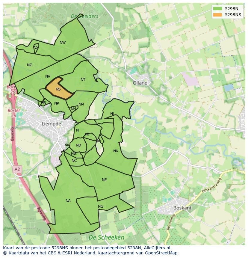 Afbeelding van het postcodegebied 5298 NS op de kaart.