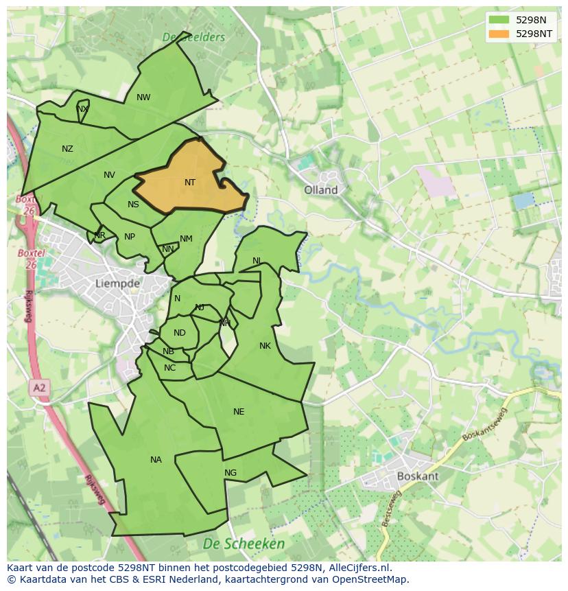Afbeelding van het postcodegebied 5298 NT op de kaart.