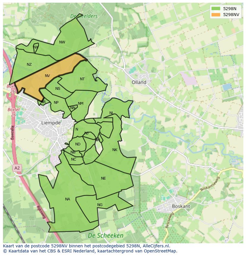 Afbeelding van het postcodegebied 5298 NV op de kaart.