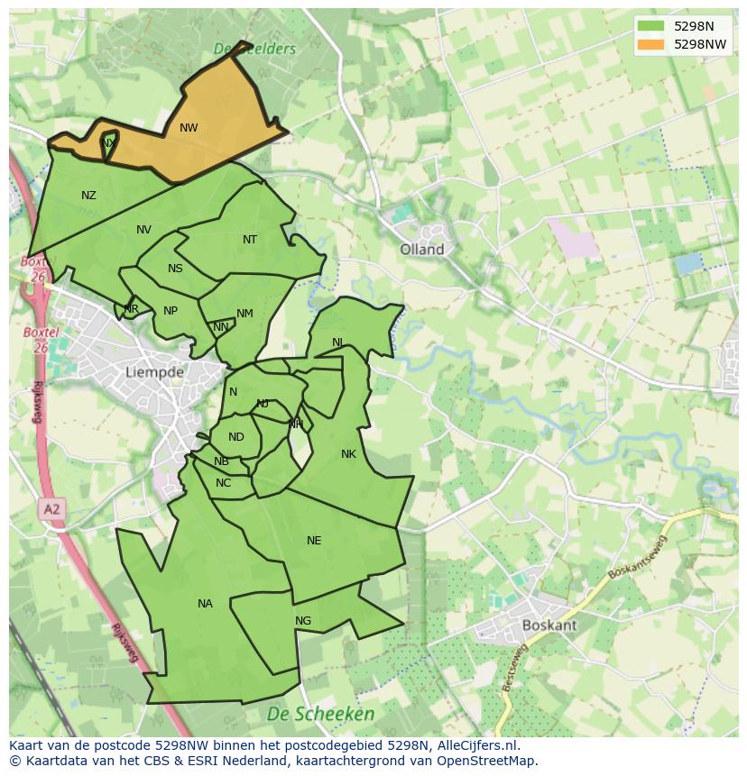 Afbeelding van het postcodegebied 5298 NW op de kaart.