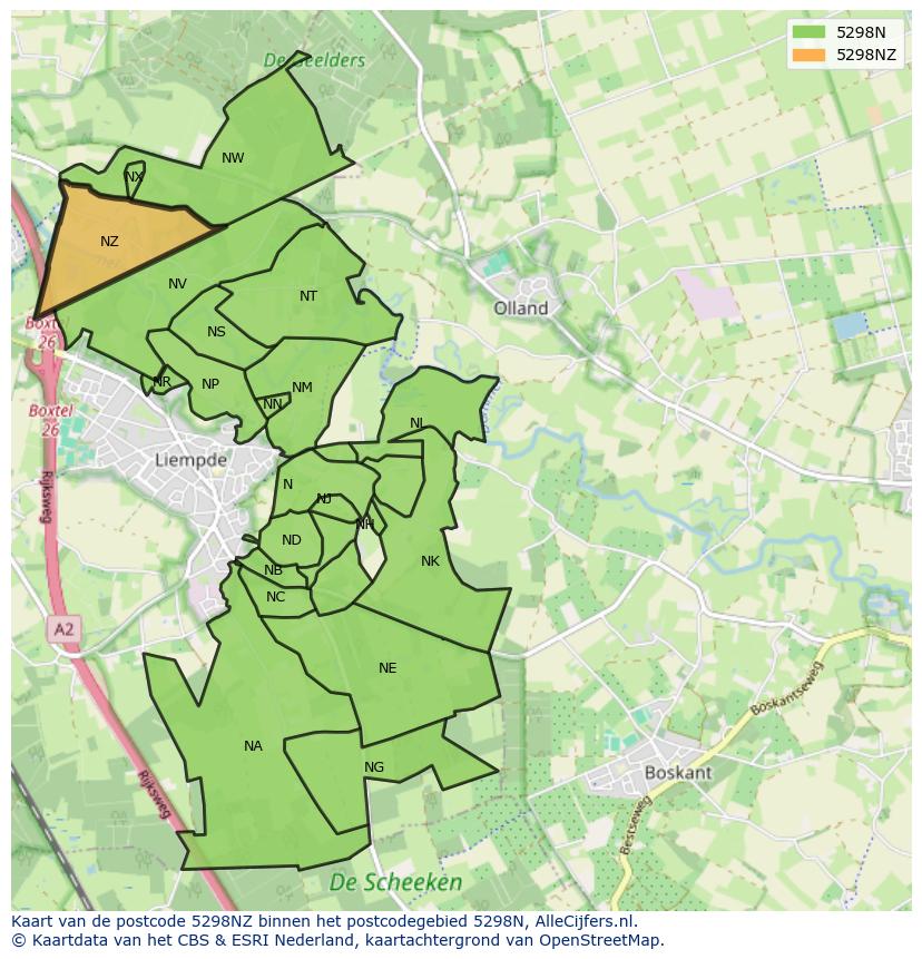 Afbeelding van het postcodegebied 5298 NZ op de kaart.