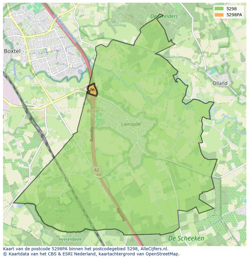 Afbeelding van het postcodegebied 5298 PA op de kaart.