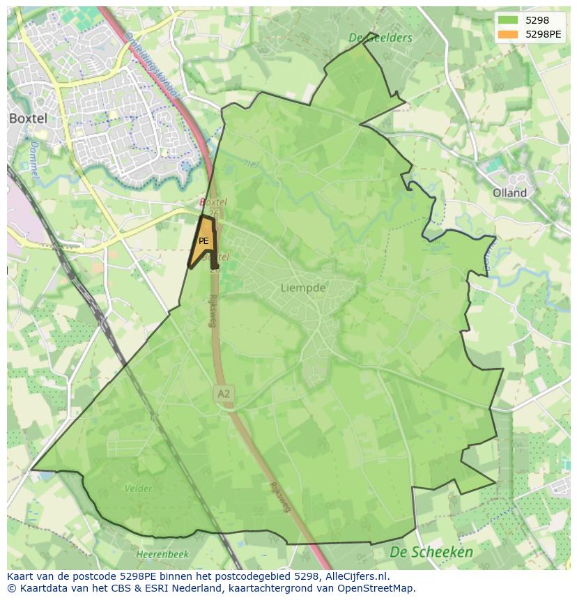 Afbeelding van het postcodegebied 5298 PE op de kaart.