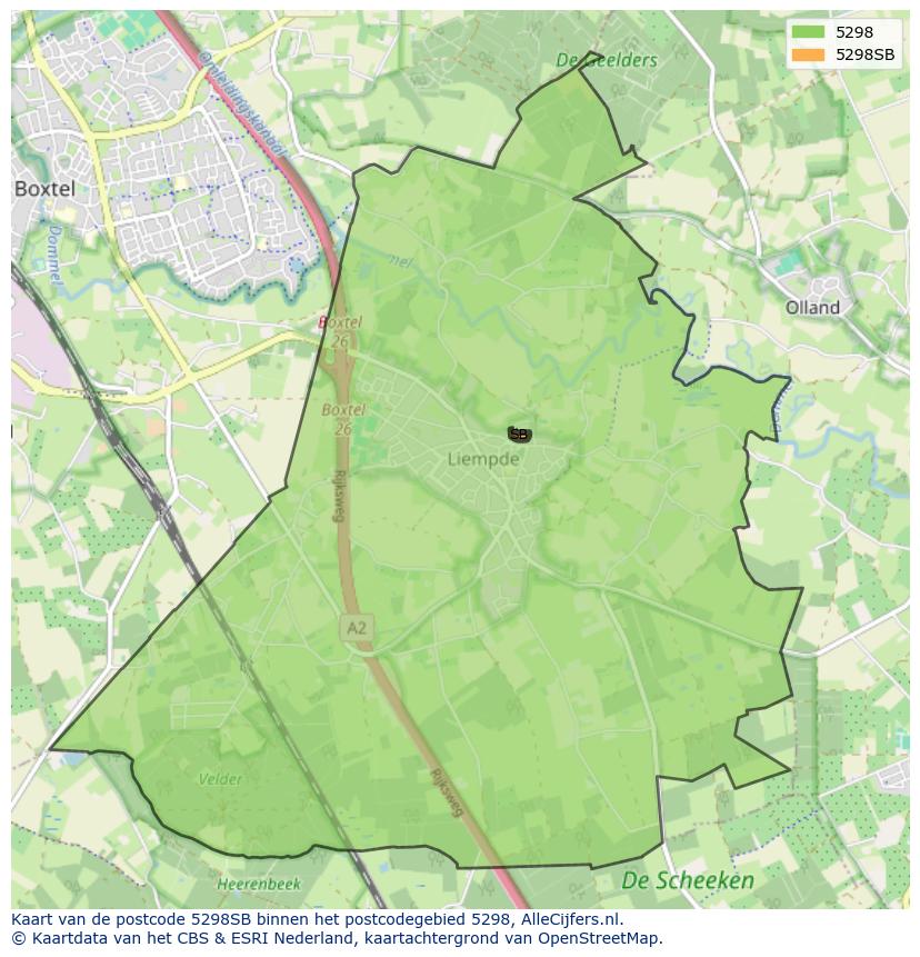 Afbeelding van het postcodegebied 5298 SB op de kaart.