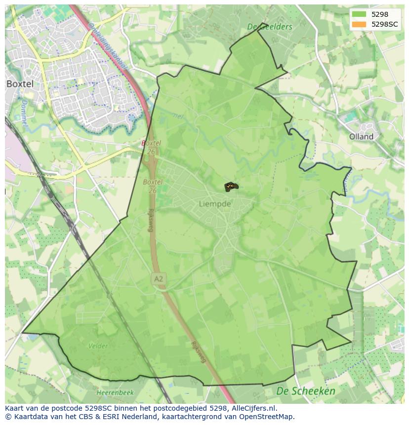 Afbeelding van het postcodegebied 5298 SC op de kaart.