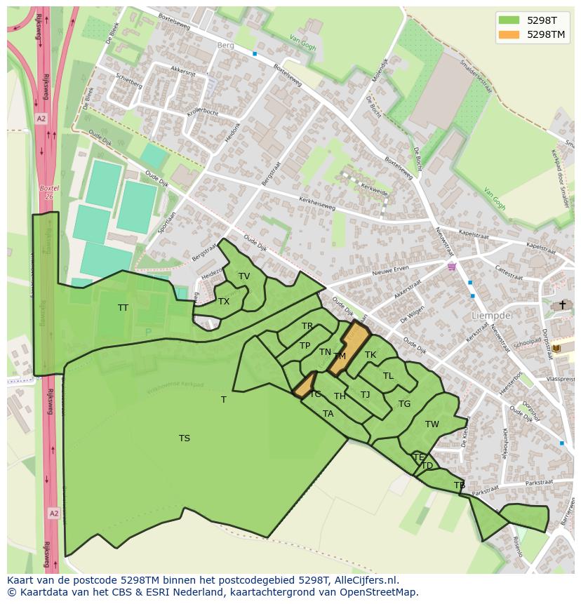Afbeelding van het postcodegebied 5298 TM op de kaart.