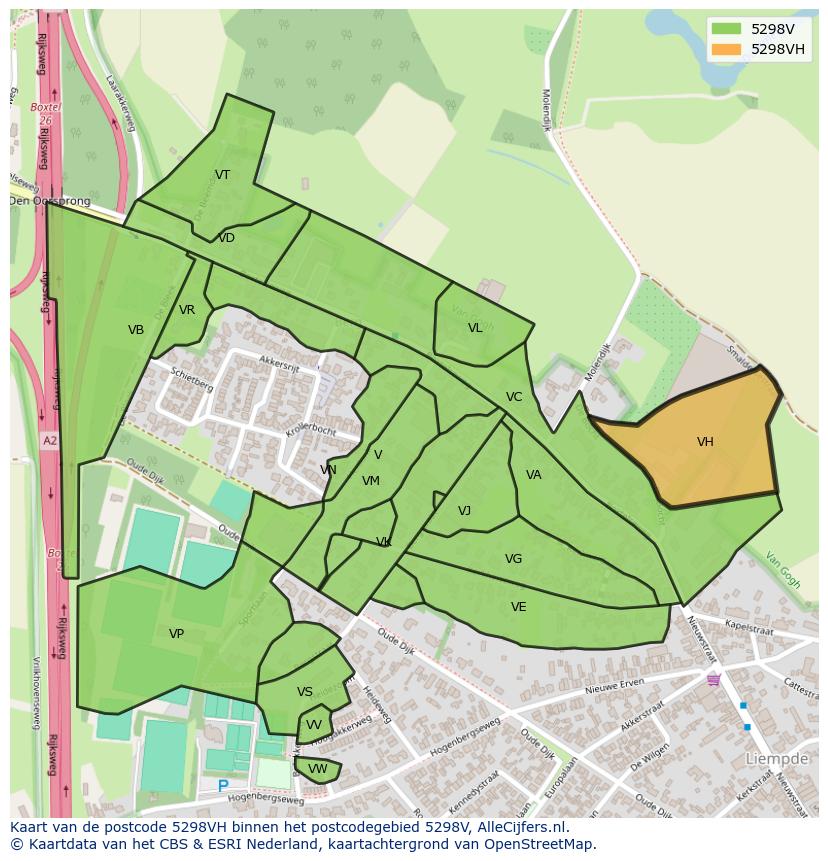 Afbeelding van het postcodegebied 5298 VH op de kaart.