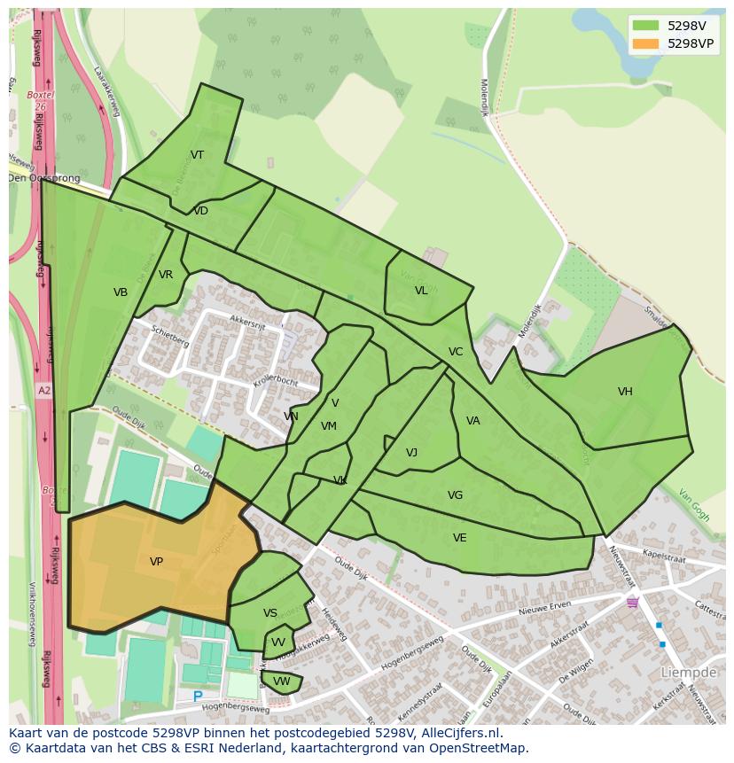 Afbeelding van het postcodegebied 5298 VP op de kaart.