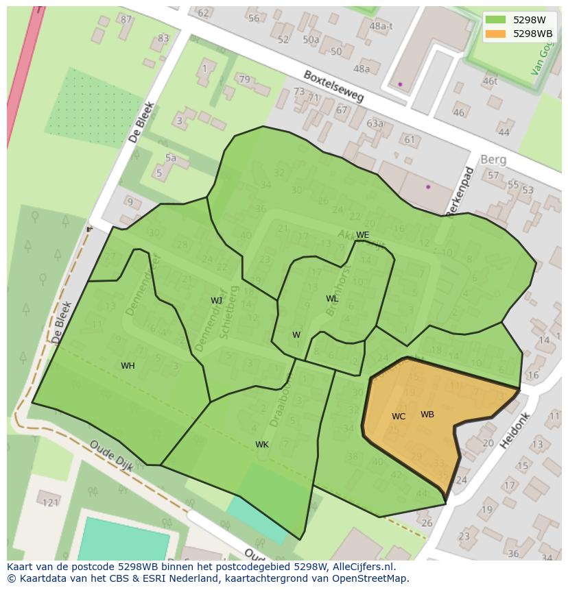 Afbeelding van het postcodegebied 5298 WB op de kaart.
