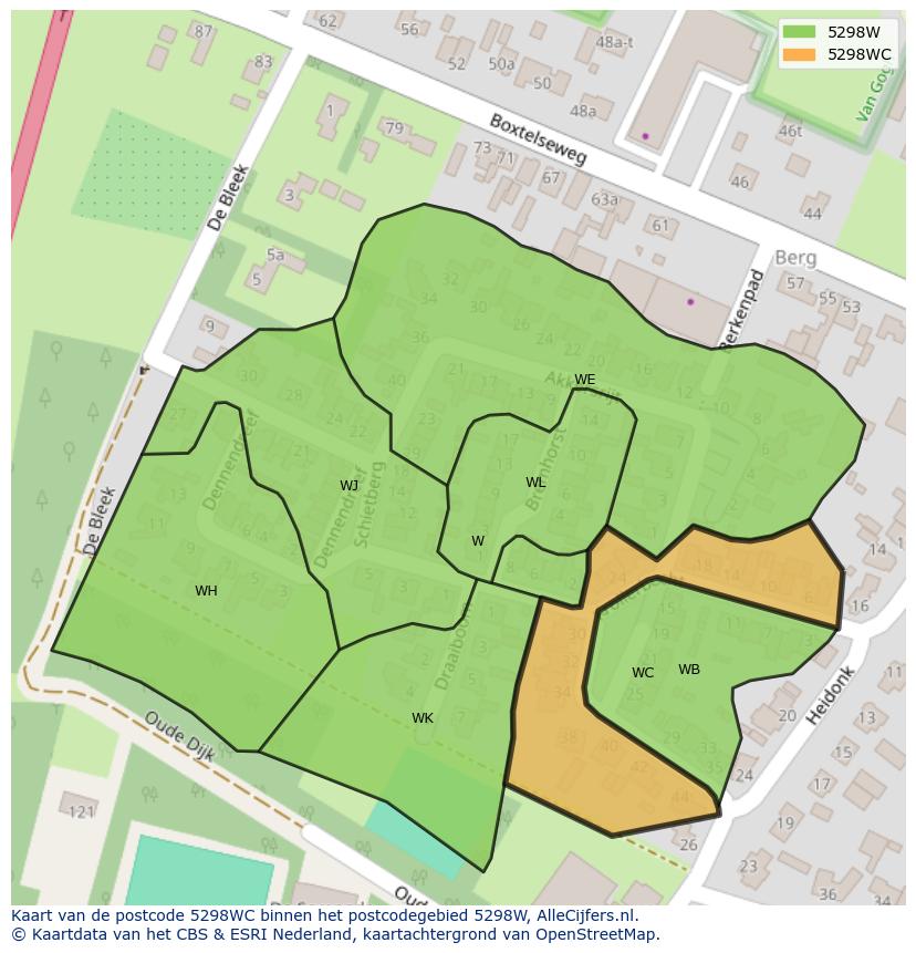 Afbeelding van het postcodegebied 5298 WC op de kaart.