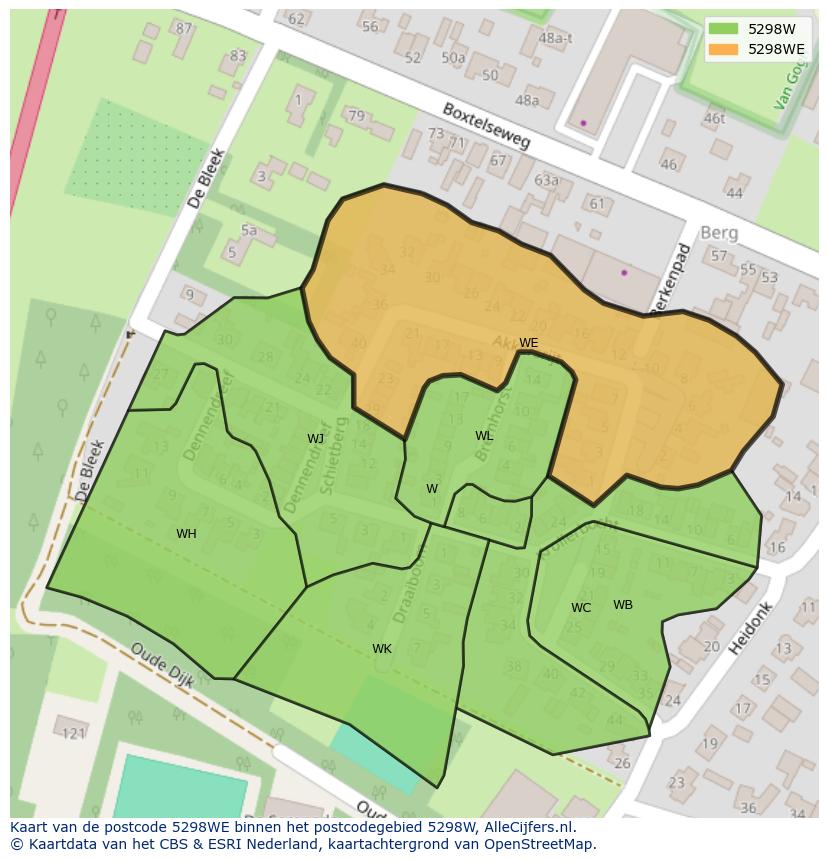 Afbeelding van het postcodegebied 5298 WE op de kaart.