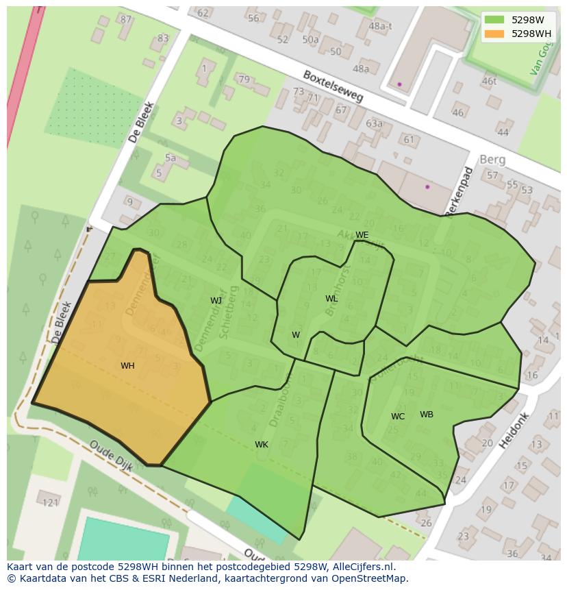 Afbeelding van het postcodegebied 5298 WH op de kaart.