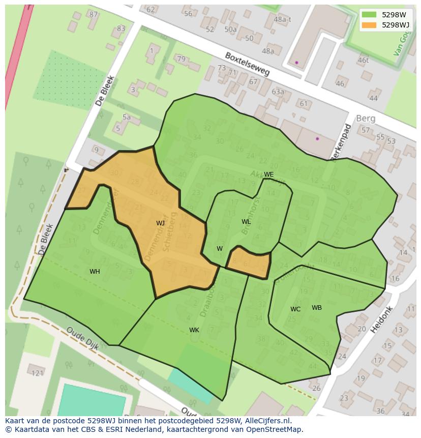Afbeelding van het postcodegebied 5298 WJ op de kaart.