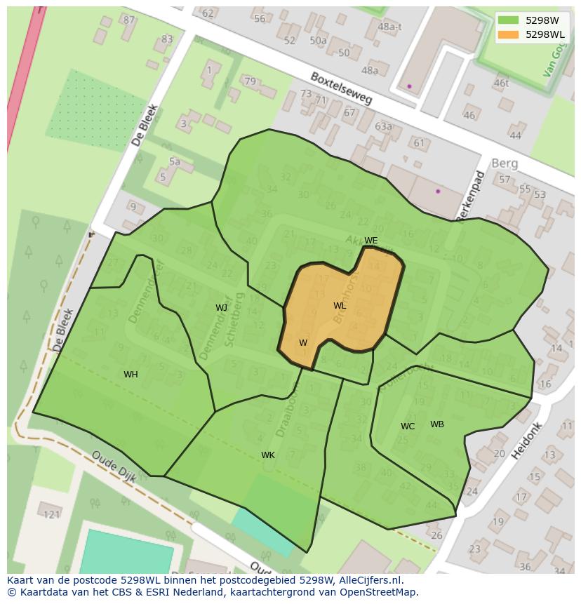 Afbeelding van het postcodegebied 5298 WL op de kaart.