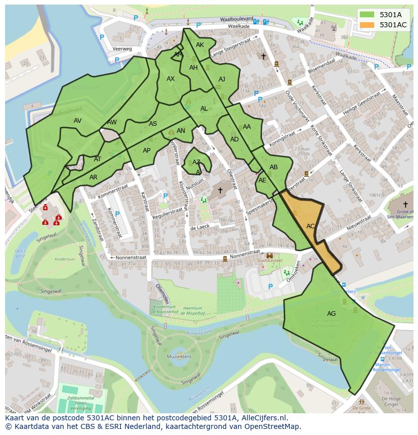 Afbeelding van het postcodegebied 5301 AC op de kaart.