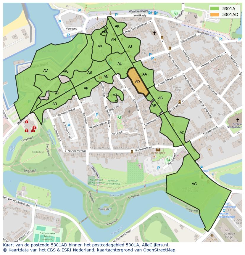 Afbeelding van het postcodegebied 5301 AD op de kaart.