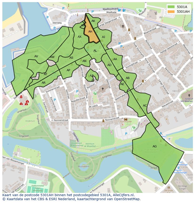Afbeelding van het postcodegebied 5301 AH op de kaart.