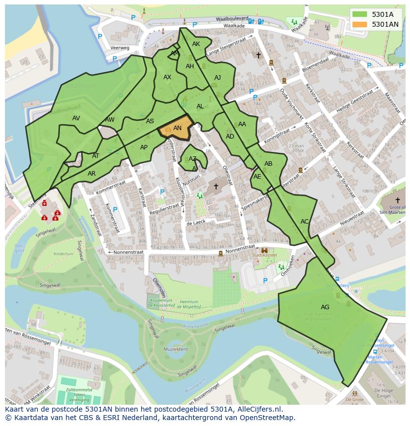Afbeelding van het postcodegebied 5301 AN op de kaart.