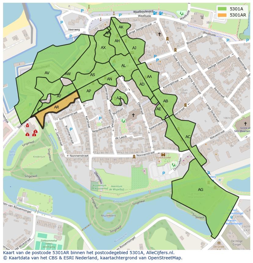Afbeelding van het postcodegebied 5301 AR op de kaart.