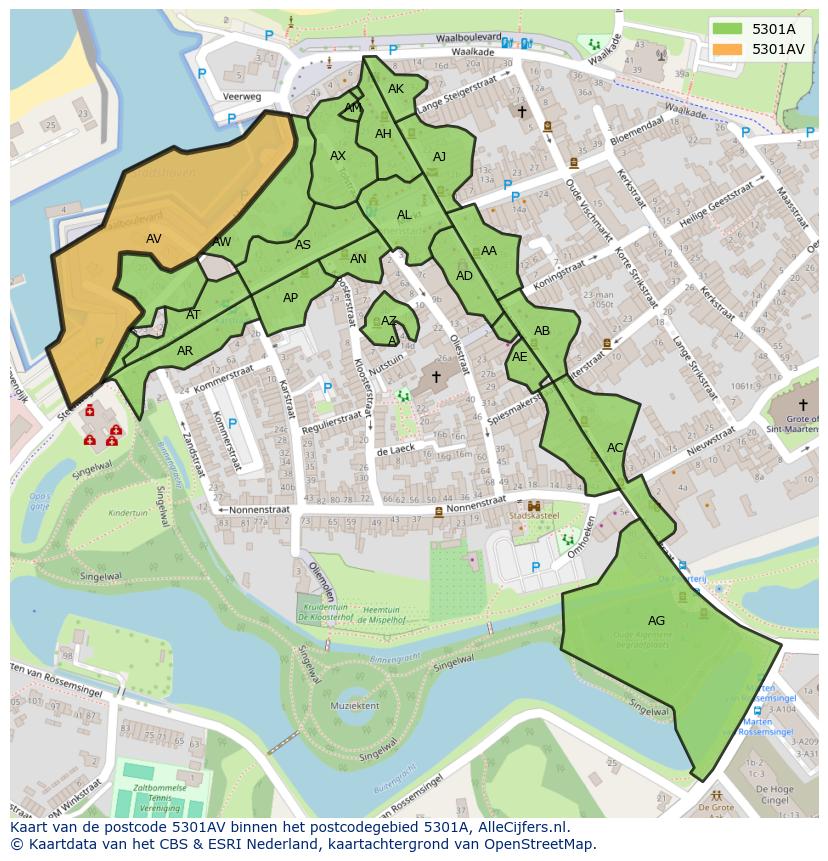 Afbeelding van het postcodegebied 5301 AV op de kaart.