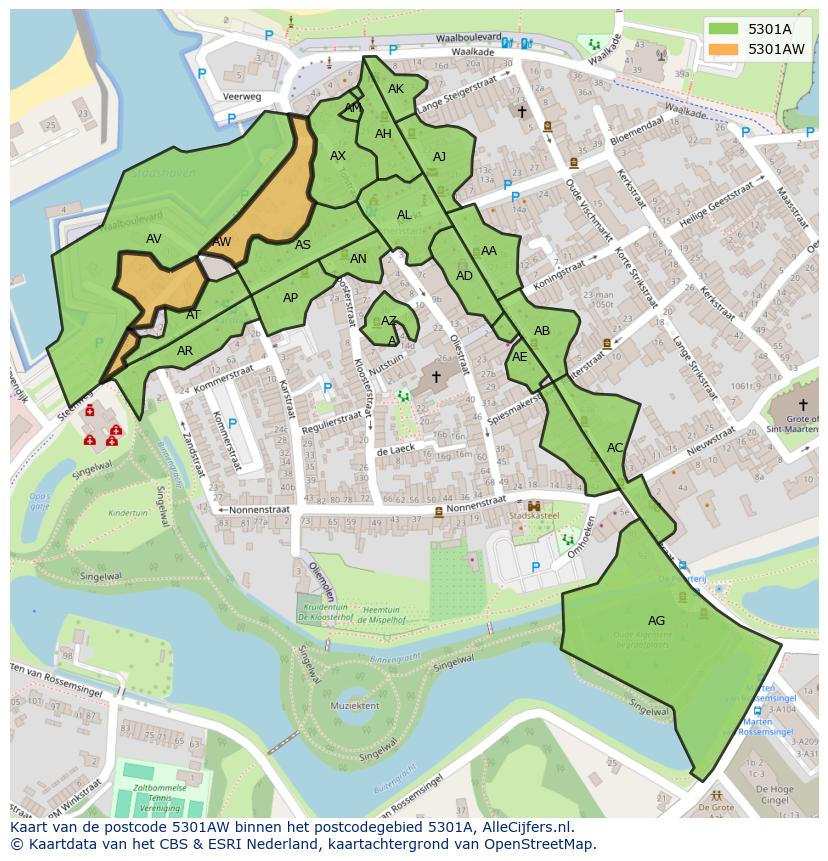 Afbeelding van het postcodegebied 5301 AW op de kaart.