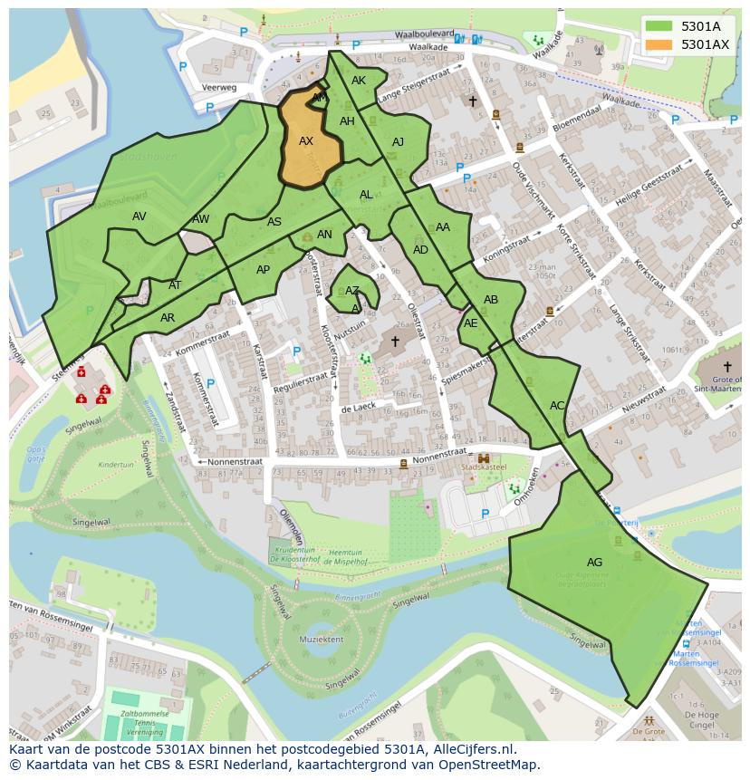 Afbeelding van het postcodegebied 5301 AX op de kaart.