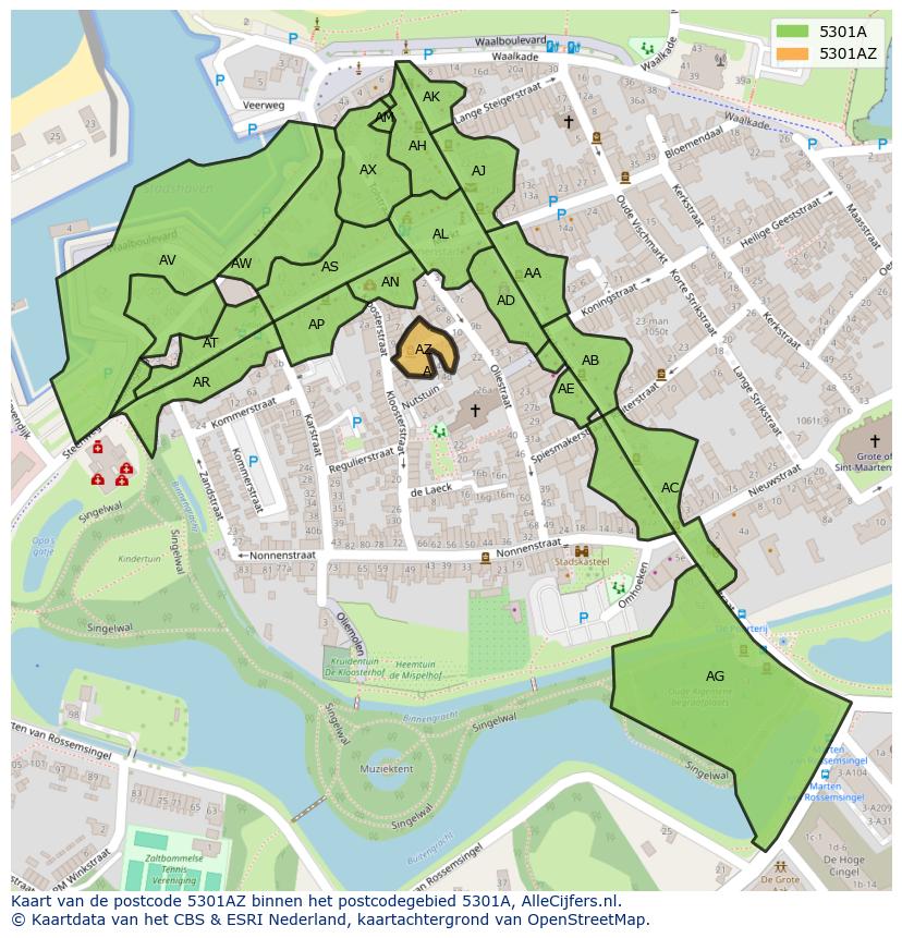 Afbeelding van het postcodegebied 5301 AZ op de kaart.