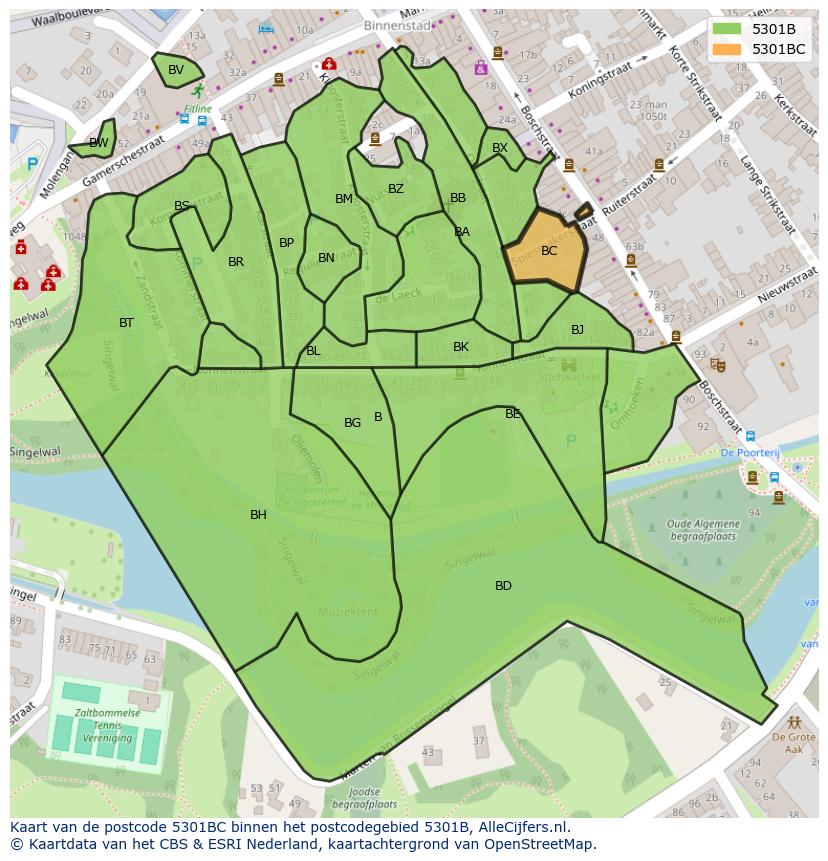 Afbeelding van het postcodegebied 5301 BC op de kaart.