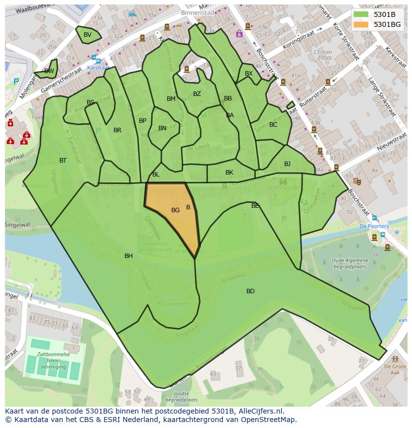 Afbeelding van het postcodegebied 5301 BG op de kaart.