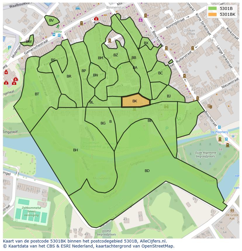 Afbeelding van het postcodegebied 5301 BK op de kaart.