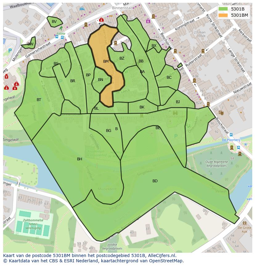 Afbeelding van het postcodegebied 5301 BM op de kaart.