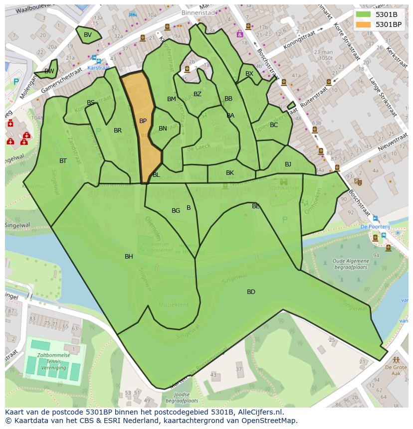 Afbeelding van het postcodegebied 5301 BP op de kaart.