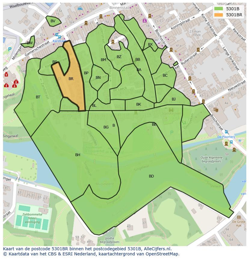 Afbeelding van het postcodegebied 5301 BR op de kaart.