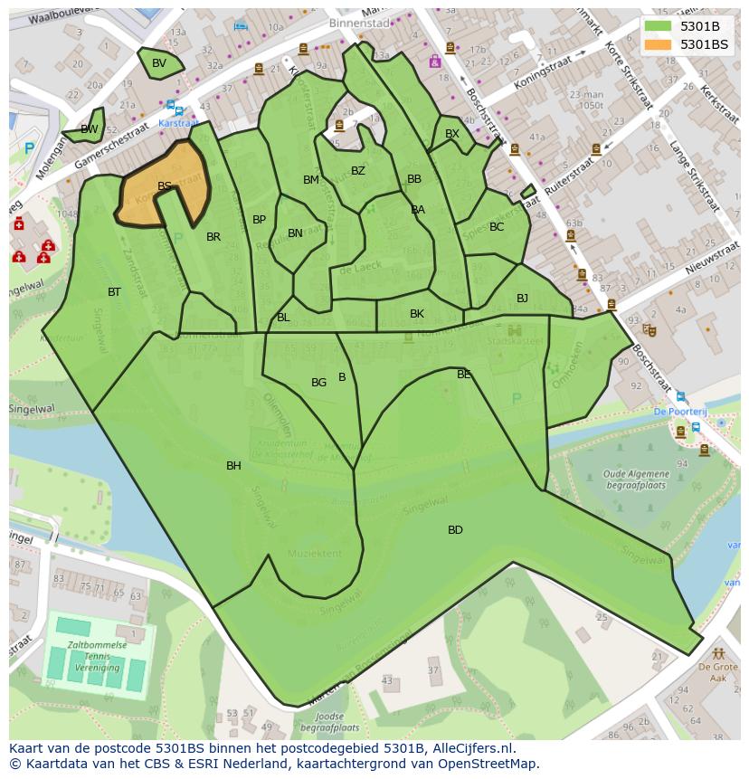 Afbeelding van het postcodegebied 5301 BS op de kaart.