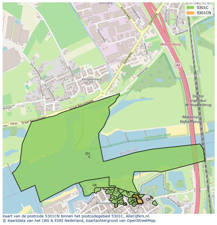 Afbeelding van het postcodegebied 5301 CN op de kaart.
