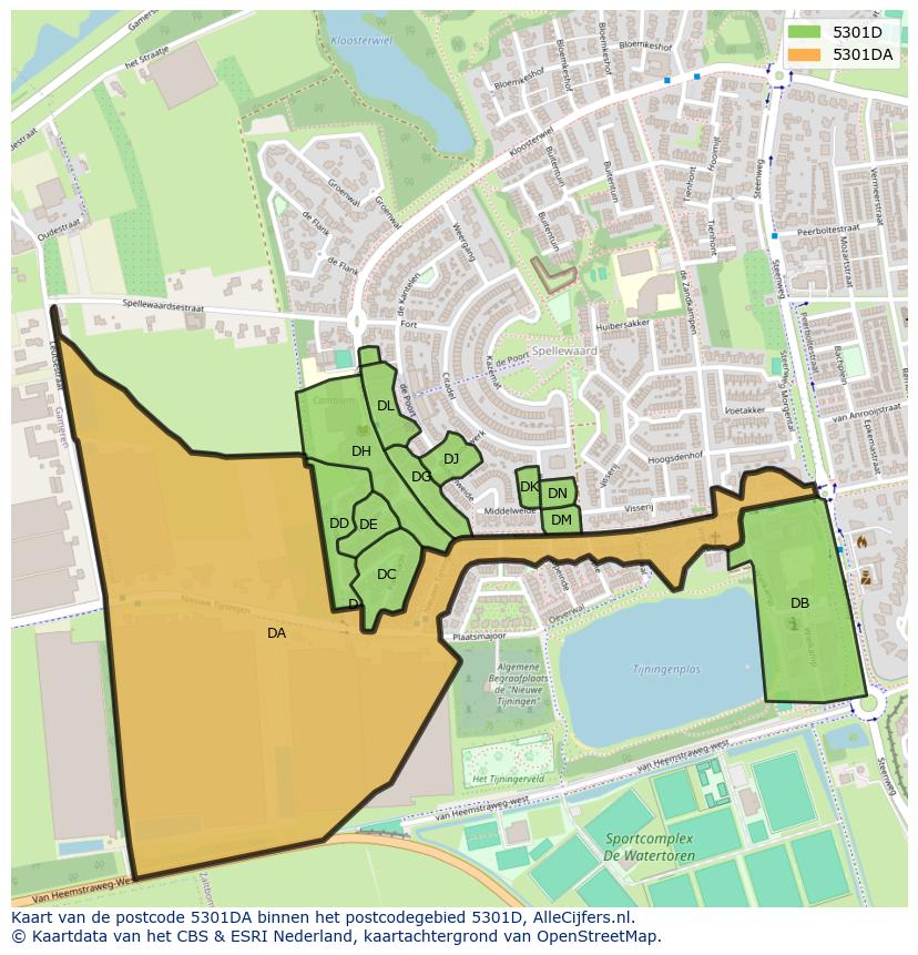 Afbeelding van het postcodegebied 5301 DA op de kaart.