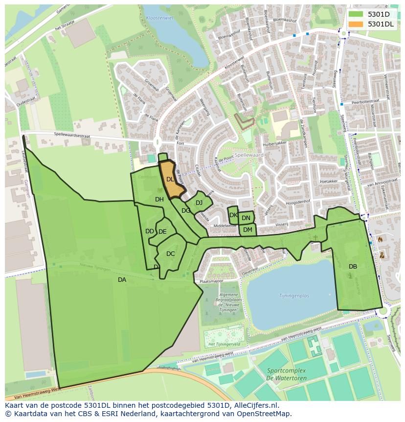 Afbeelding van het postcodegebied 5301 DL op de kaart.