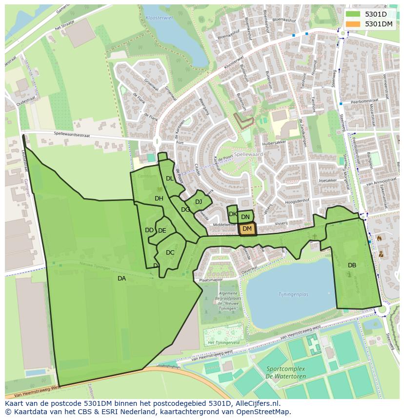 Afbeelding van het postcodegebied 5301 DM op de kaart.