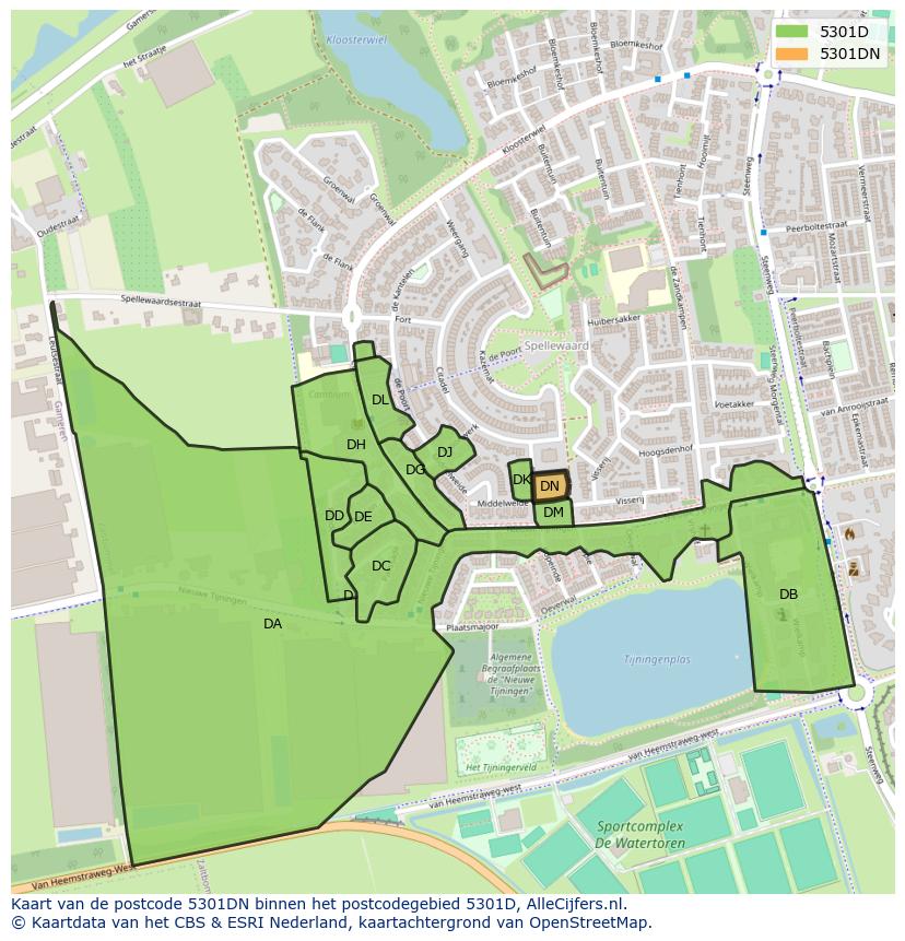 Afbeelding van het postcodegebied 5301 DN op de kaart.