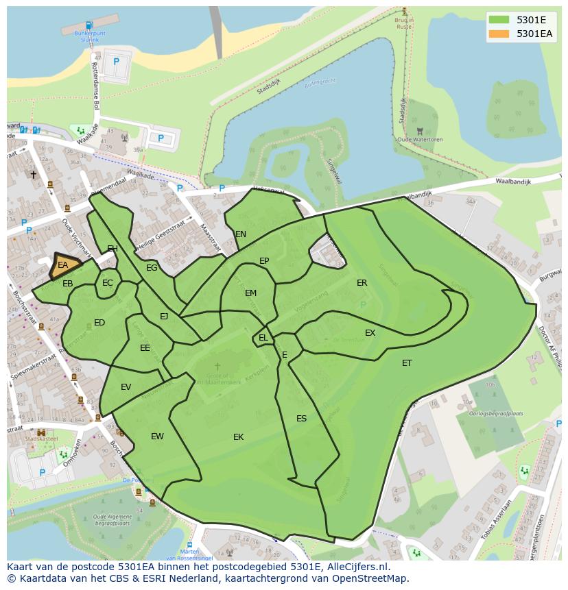 Afbeelding van het postcodegebied 5301 EA op de kaart.