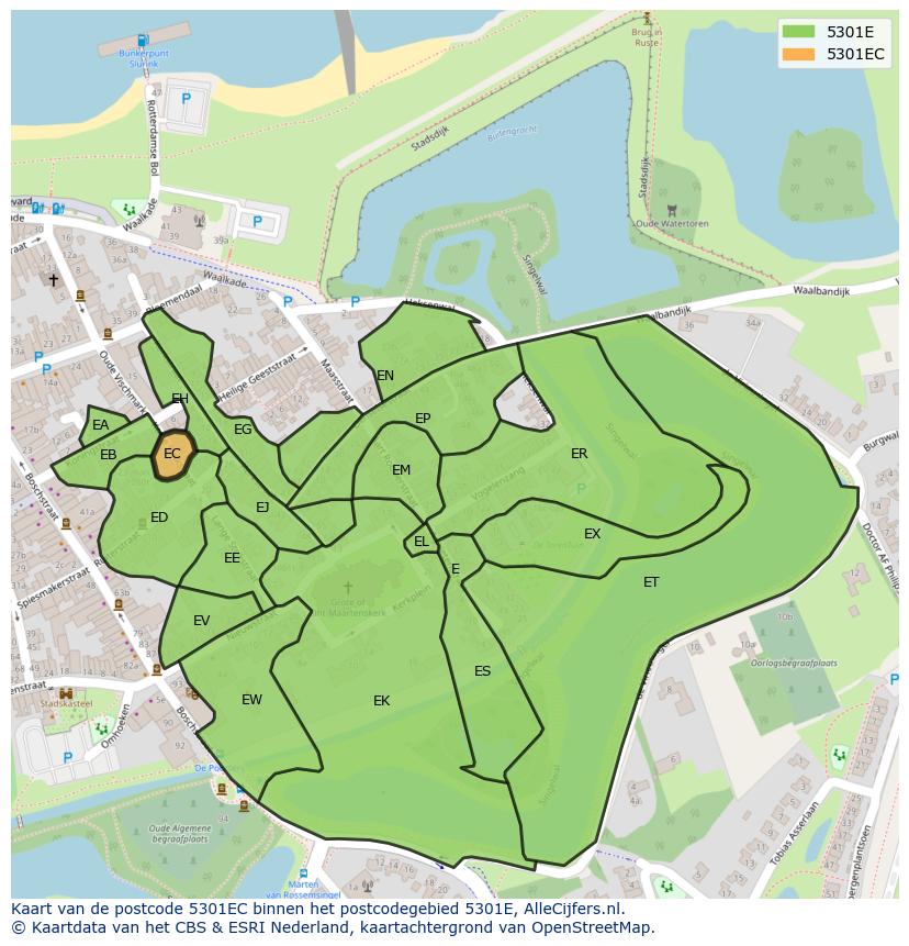 Afbeelding van het postcodegebied 5301 EC op de kaart.