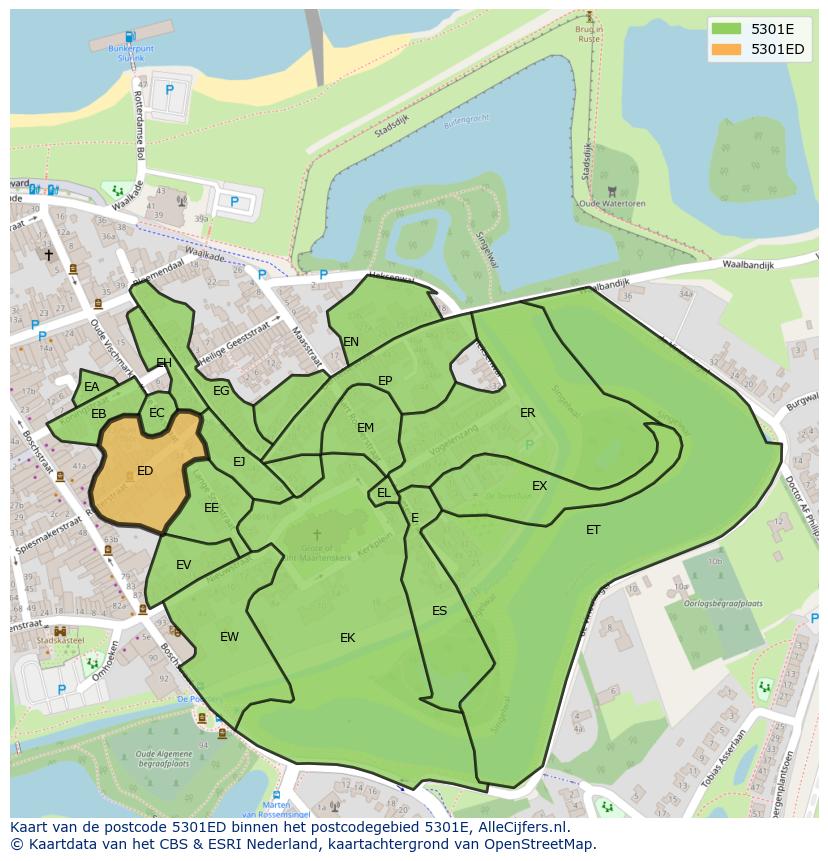 Afbeelding van het postcodegebied 5301 ED op de kaart.