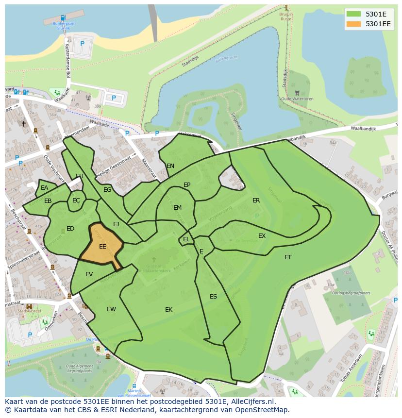 Afbeelding van het postcodegebied 5301 EE op de kaart.