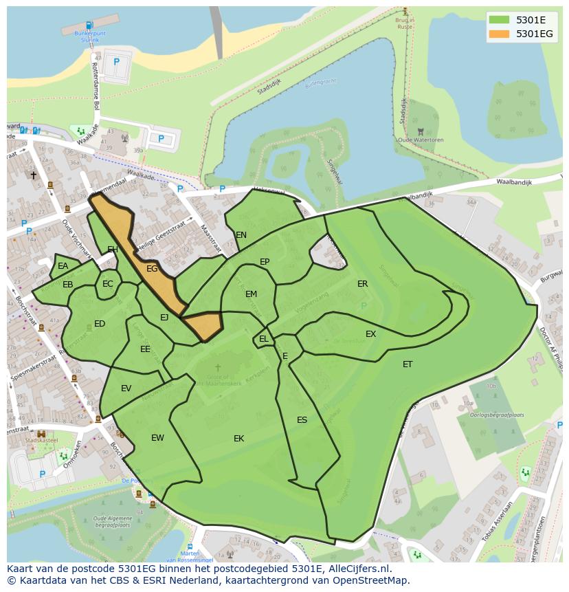 Afbeelding van het postcodegebied 5301 EG op de kaart.
