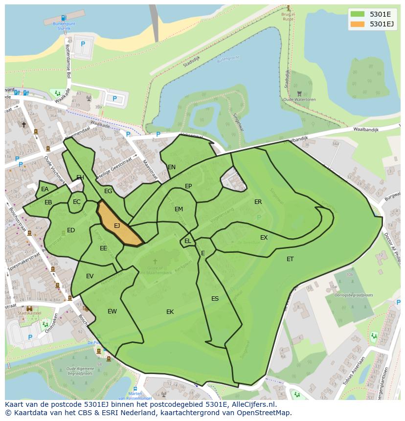 Afbeelding van het postcodegebied 5301 EJ op de kaart.